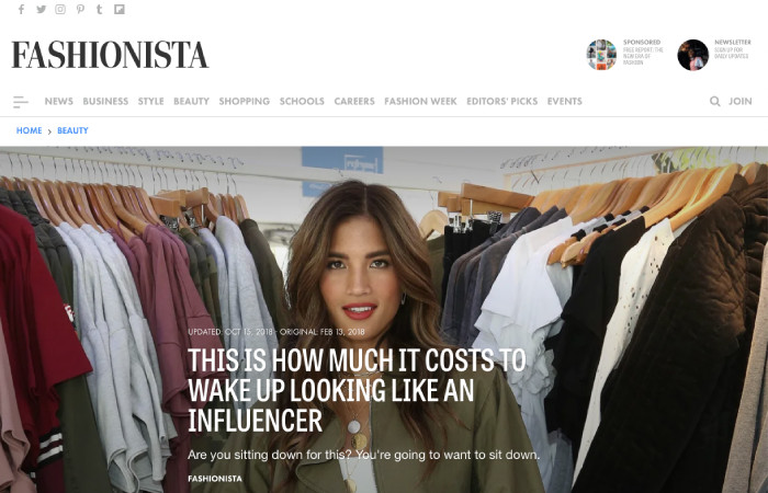 Screen of the press release on the website fashionista.com