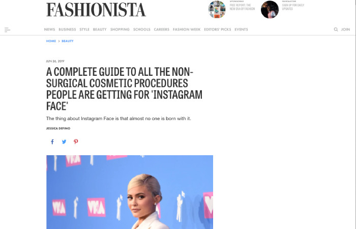 Screen of the press release on the website fashionista.com