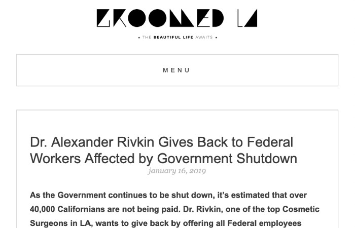 Screen of the press release on the website groomed-la.com