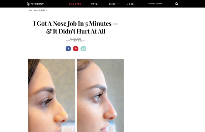 Screen of the press release on the website refinery29.com